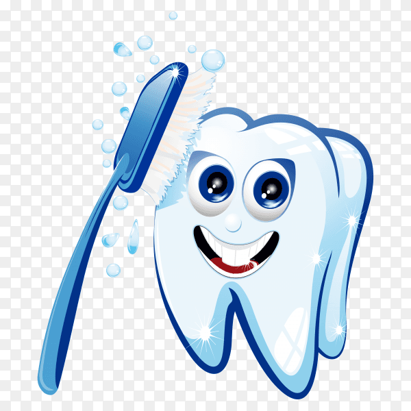 Cartoon Teeth with toothbrush on transparent background PNG