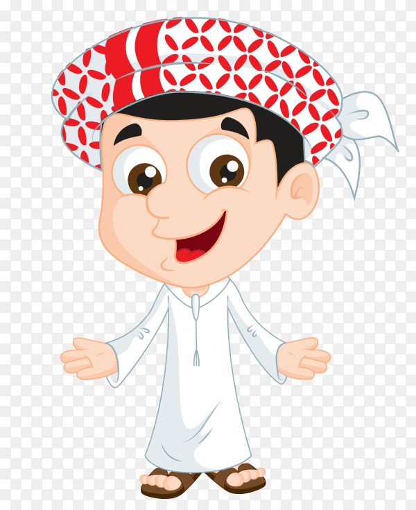 Cartoon arabic boy illustration on transparent background PNG