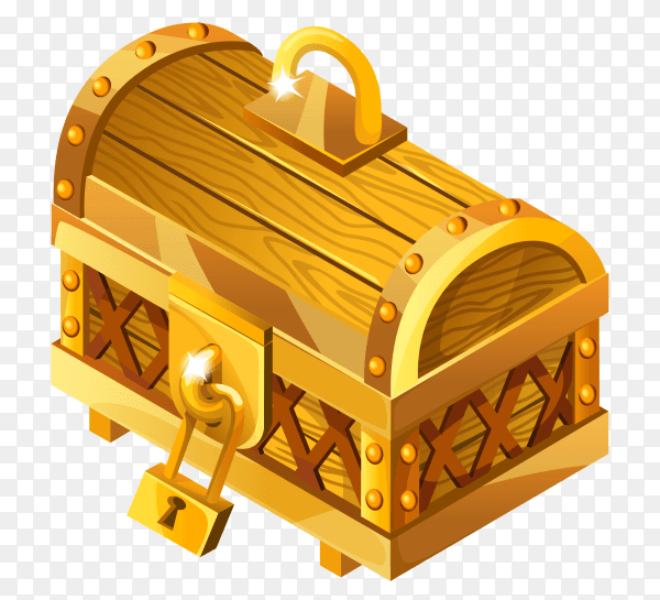 Cartoon closed wooden isometric chest on transparent background PNG