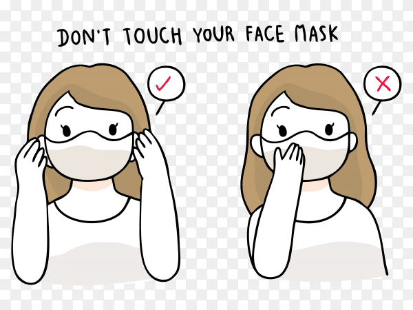 Cartoon cute woman wearing mask to protect of coronavirus covid 19 on transparent background PNG
