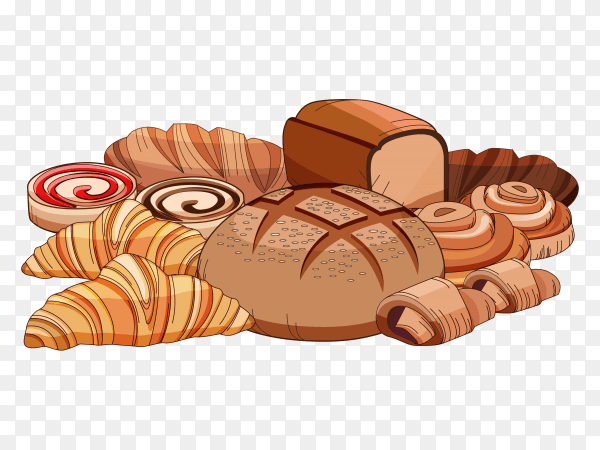 Cartoon fresh baked breads on transparent background PNG