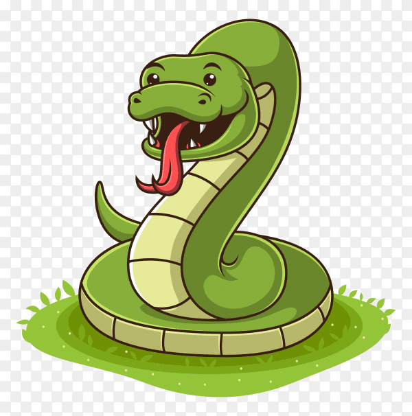 Cartoon green snake on transparent background PNG