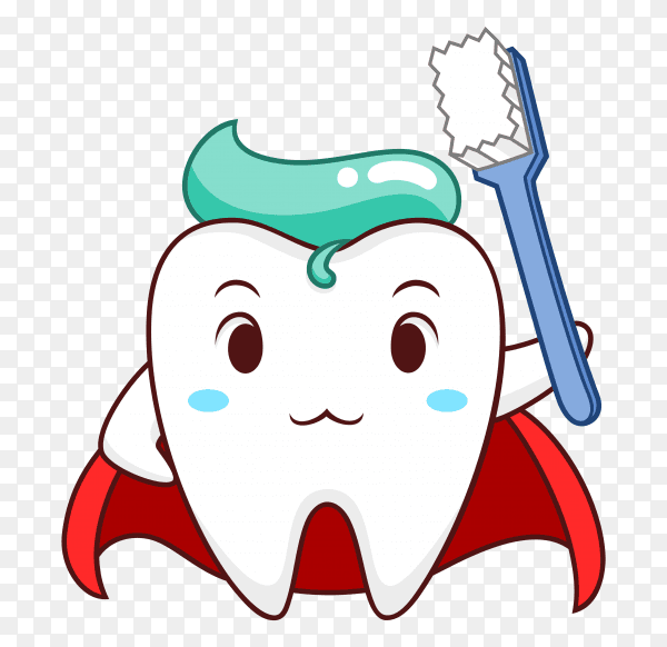 Cartoon illustration of Superhero healthy tooth on transparent background PNG