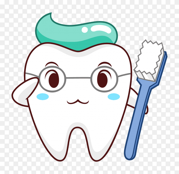 Cartoon illustration of healthy tooth on transparent background PNG