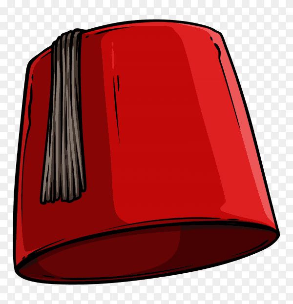 Cartoon red Turkish hat fez with black tassel on transparent background PNG