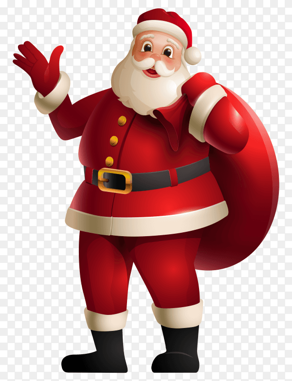 Cartoon santa claus character on transparent background PNG
