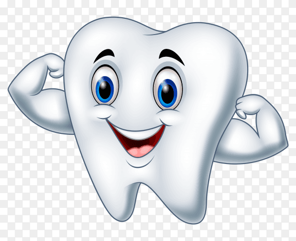 Cartoon strong tooth character on transparent background PNG