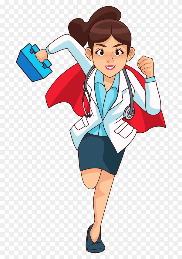 Cartoon super doctor running premium vector PNG