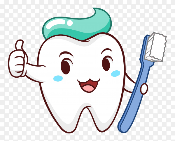 Cartoon tooth and toothbrush on transparent background PNG
