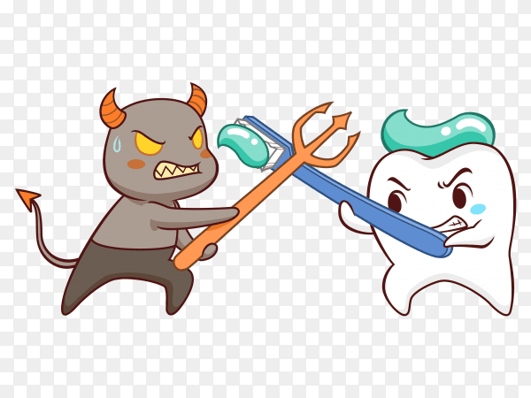 Cartoon tooth fighting bacteria on transparent background PNG