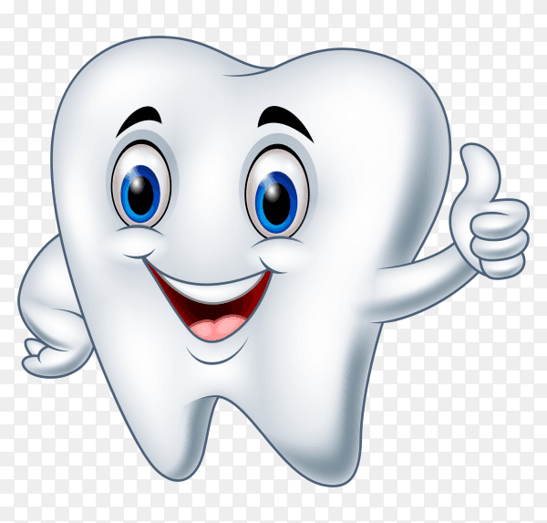 Cartoon tooth giving thumb up on transparent background PNG