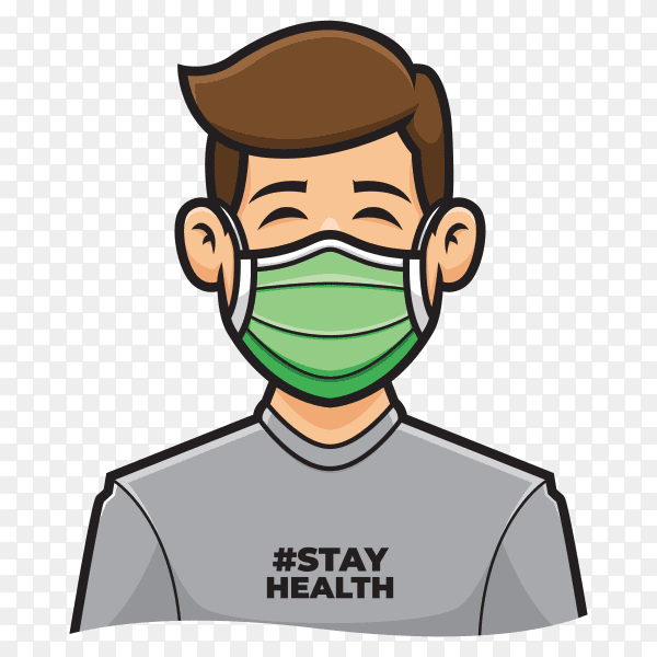Cartoon man wearing face medical mask premium vector PNG