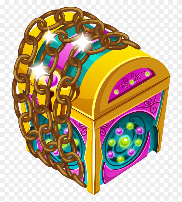 Cartoon wooden isometric chest with treasure premium vector PNG