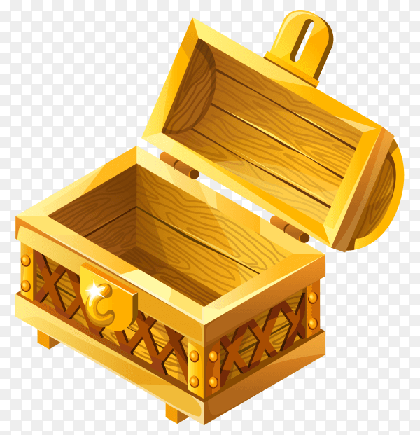 Cartoon wooden isometric chests opened premium vector PNG