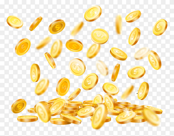 Cash coin falling down illustration on transparent background PNG
