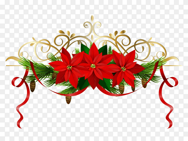 Christmas decoration with Flowers and bells on transparent background PNG