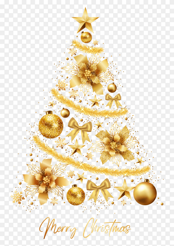 Christmas tree made realistic golden decoration on transparent background PNG