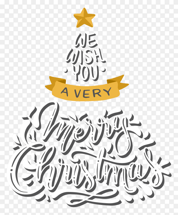 Christmas tree with merry christmas lettering vector PNG