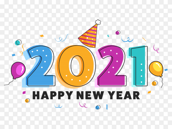 Colorful 2021 number with party celebration elements decorated on transparent background PNG