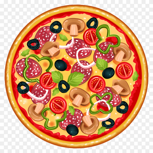 Colorful Round Tasty Pizza on transparent background PNG
