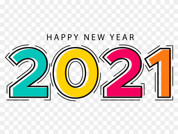 Colorful flat design happy new year 2021on transparent background PNG