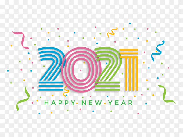 Colorful happy new 2021 year design on transparent background PNG