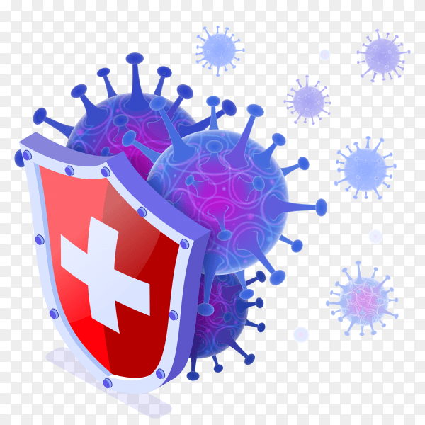 Covid19 coronavirus protection shield with virus cells on transparent background PNG