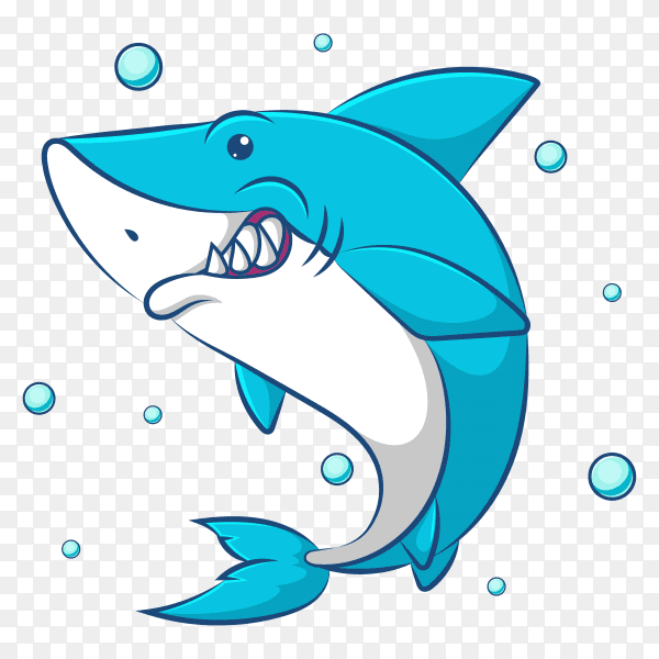 Cute cartoon blue shark illustration on transparent background PNG