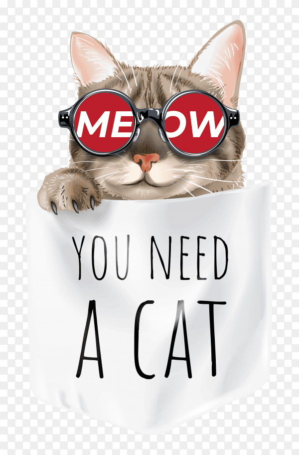 Cute cat in sunglasses in shirt pocket cartoon illustration premium vector PNG