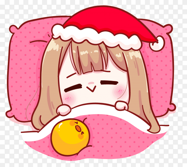 Cute girl in santa claus costume sleeping blanket illustration Clipart PNG