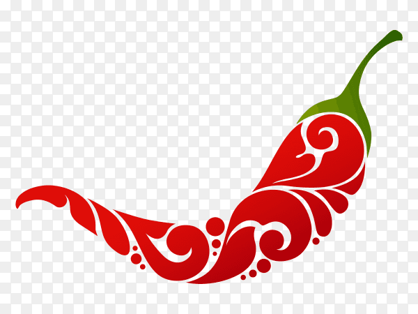 Decorative ornamental chili pepper illustration on transparent background PNG