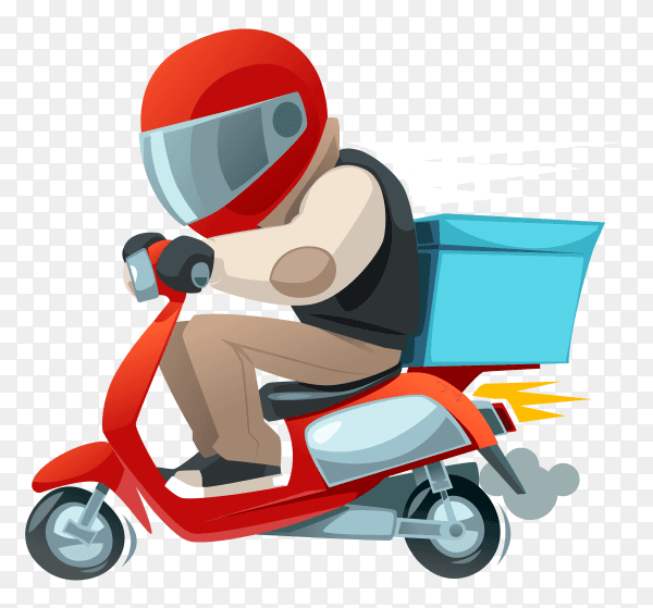 Delivery man with classic scooter on transparent PNG