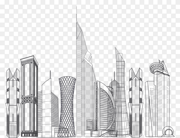 Doha city skyline design on transparent background PNG