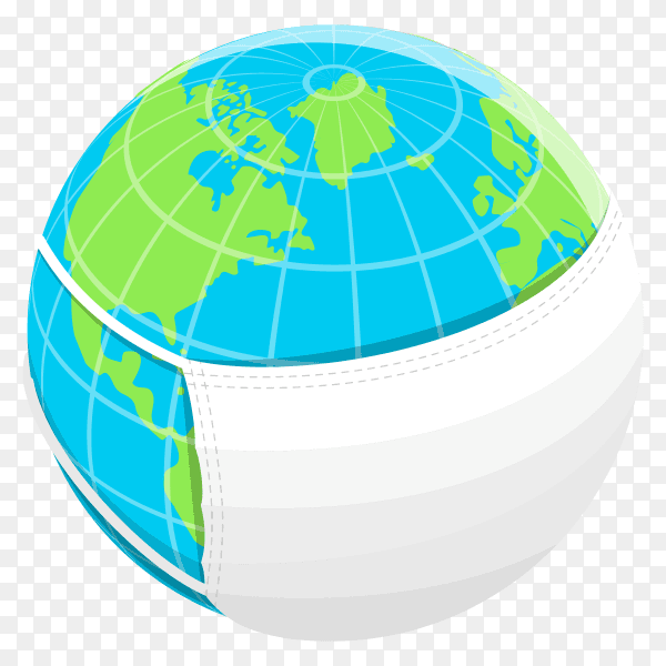 Earth globe with protective mask on transparent background PNG