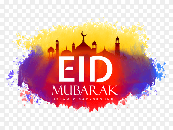 Eid mubarak islamic with colorful mosque on transparent background PNG