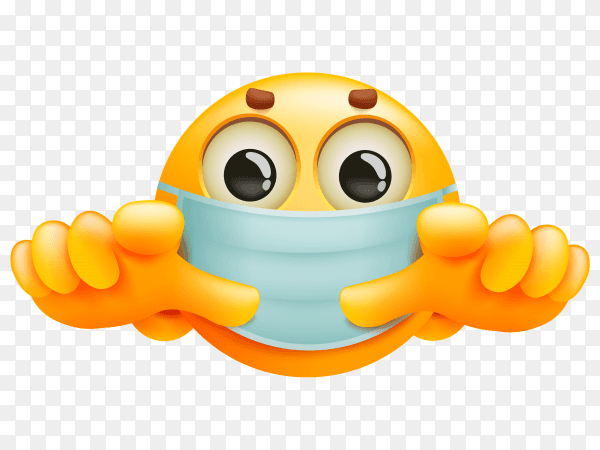 Emoji cartoon character in medical mask on transparent background PNG