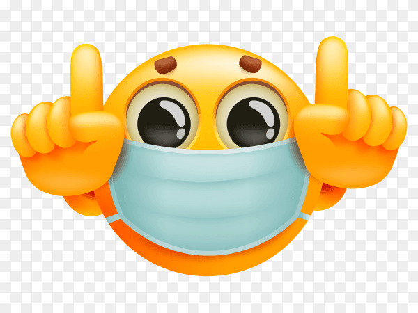 Emoticon yellow cartoon character in medical mask on transparent background PNG
