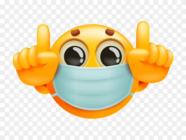 Emoticon yellow cartoon character in medical mask on transparent background PNG