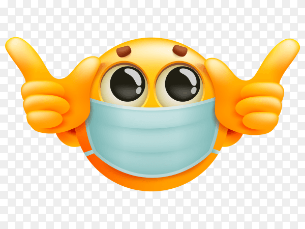 Emoticon yellow cartoon character in medical mask premium vector PNG
