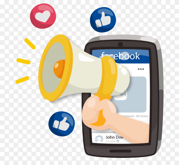 Facebook marketing concept with megaphone on transparent background PNG