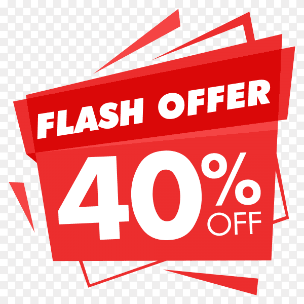 Flash sale banner template with red color on transparent background PNG