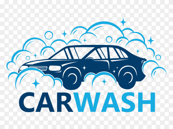 Flat blue car wash logo on transparent PNG