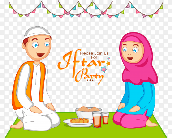 Flat design iftar invitation template on transparent background PNG