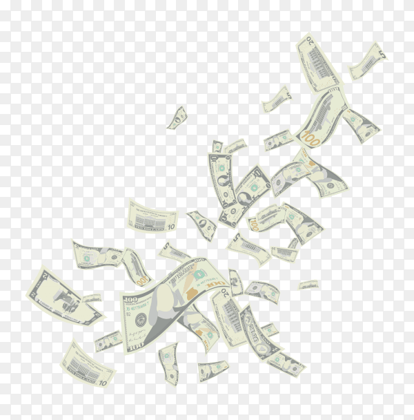 Flying dollar banknotes on transparent background PNG