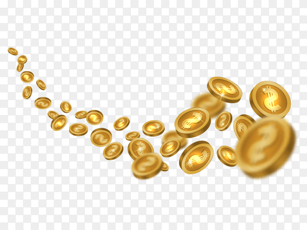 Flying golden coins on transparent background PNG