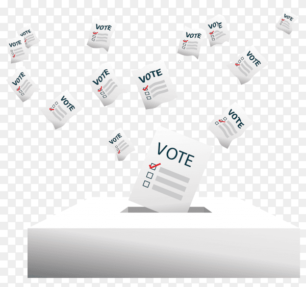 Flying vote paper put election box on transparent background PNG