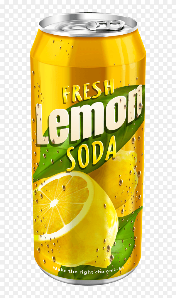 Fresh Lemon soda can Isolated on transparent background PNG