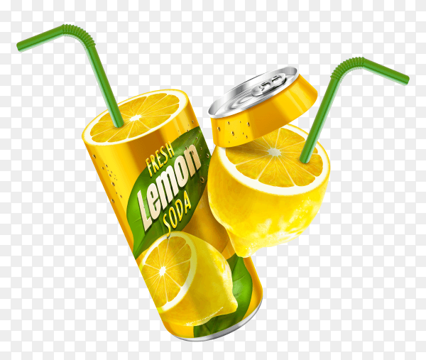 Fresh lemon soda can on transparent background PNG