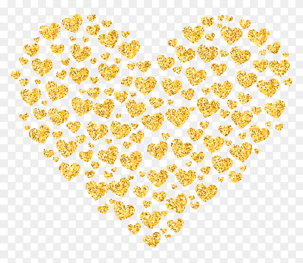 Glitter golden heart on transparent background PNG