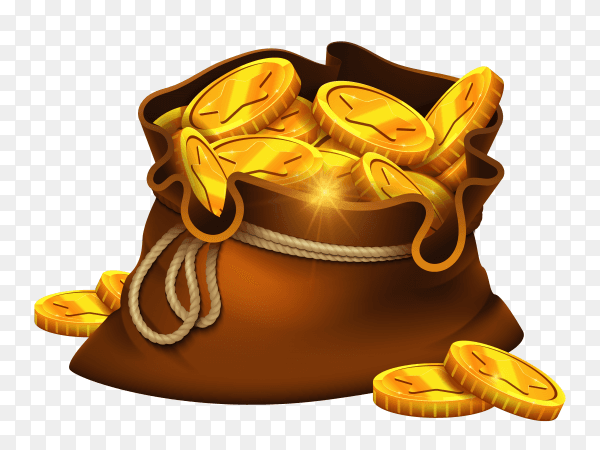 Gold coins bag on transparent background PNG